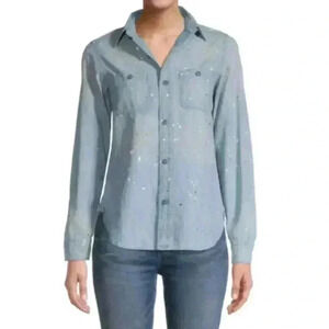 NEW Denimist Denim Chambray Workwear Shirt in Sommerset Indigo Paint Splatter